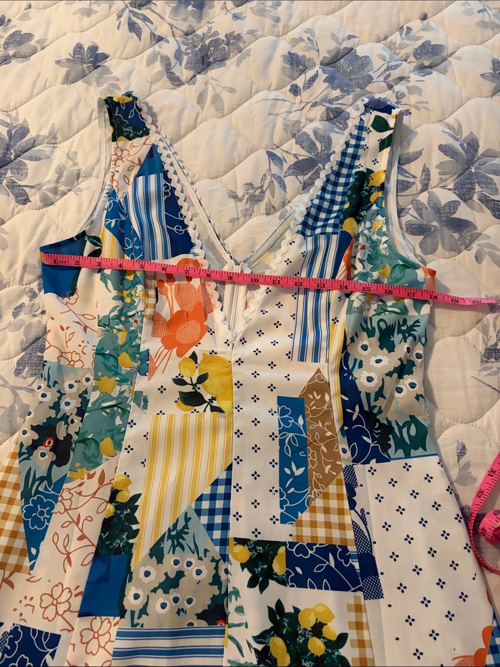 Commense Lemonade Patchwork  Maxi Dress - Blue, Yellow & White Deep-V neck - Picture 6 of 11